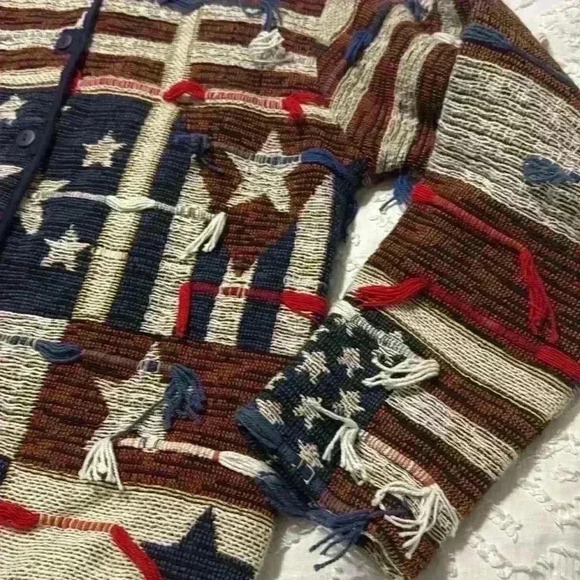 KEREN Hart vintage tapestry patriotic America red white blue button jacket small - Picture 10 of 11
